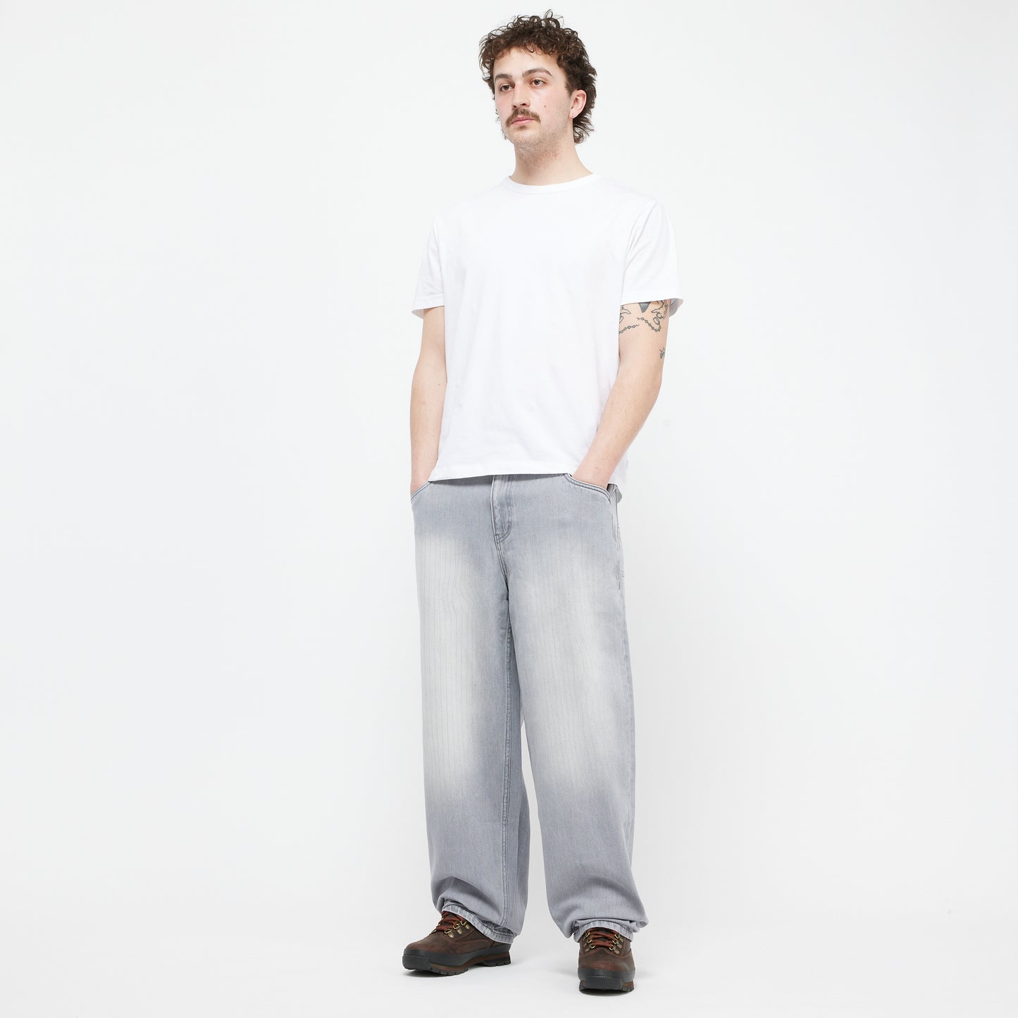 Classic Baggy Denim Pants - Sandblasted Gray (Striped)