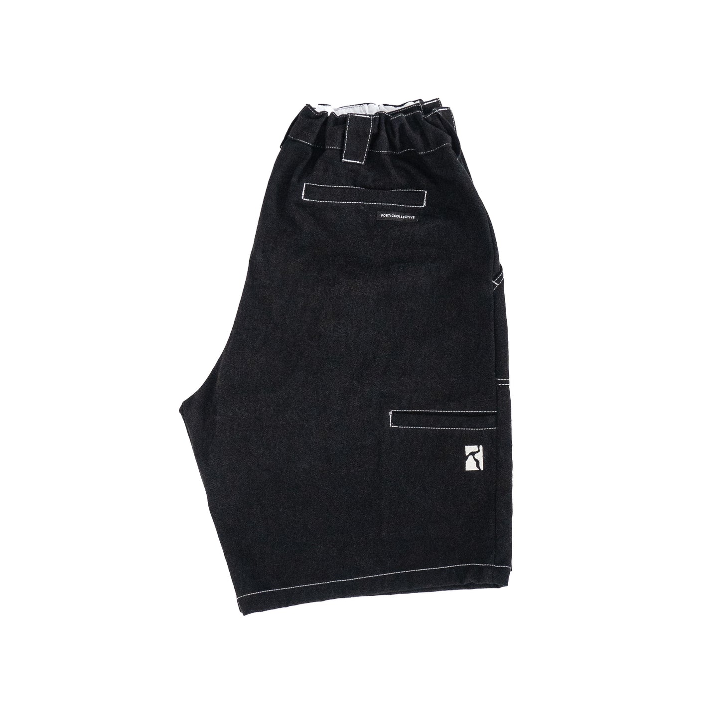Painter Shorts - Black Denim With White Stitching
