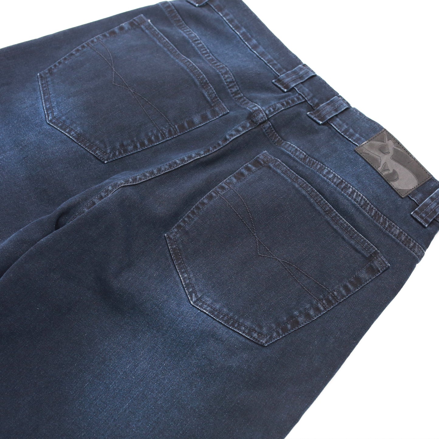 Ivory Slub Jeans - Dark Denim Faded