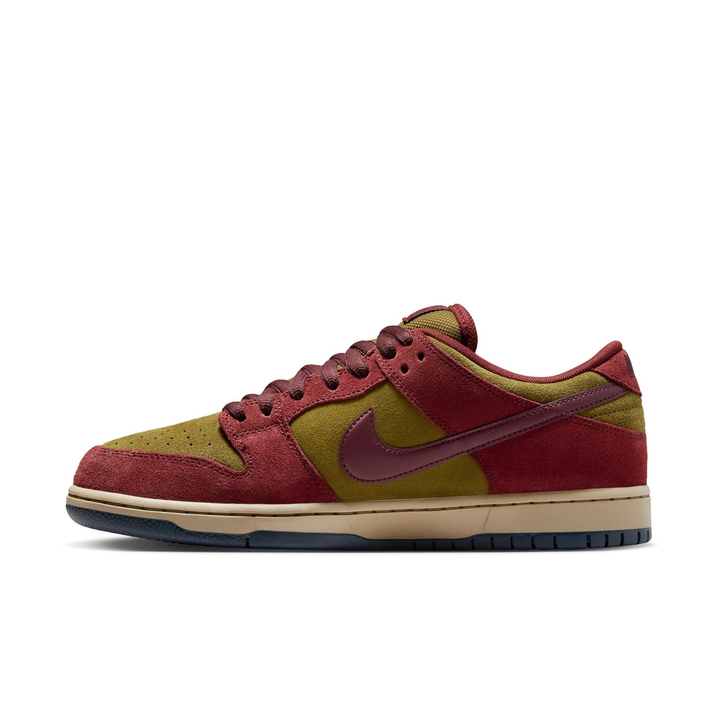 Red and green sneaker with Nike logo on a white background