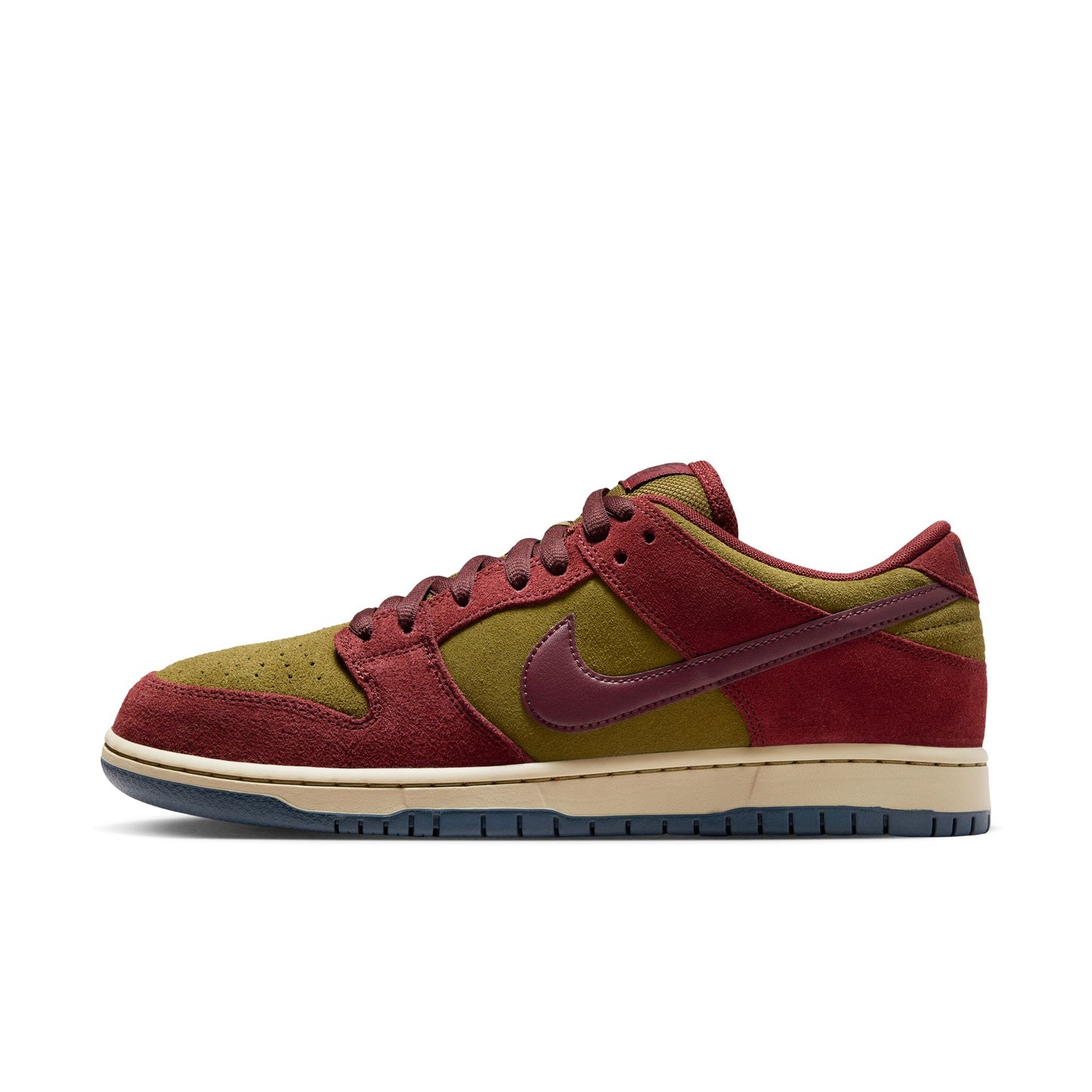 Red and green sneaker with a Nike logo on a white background