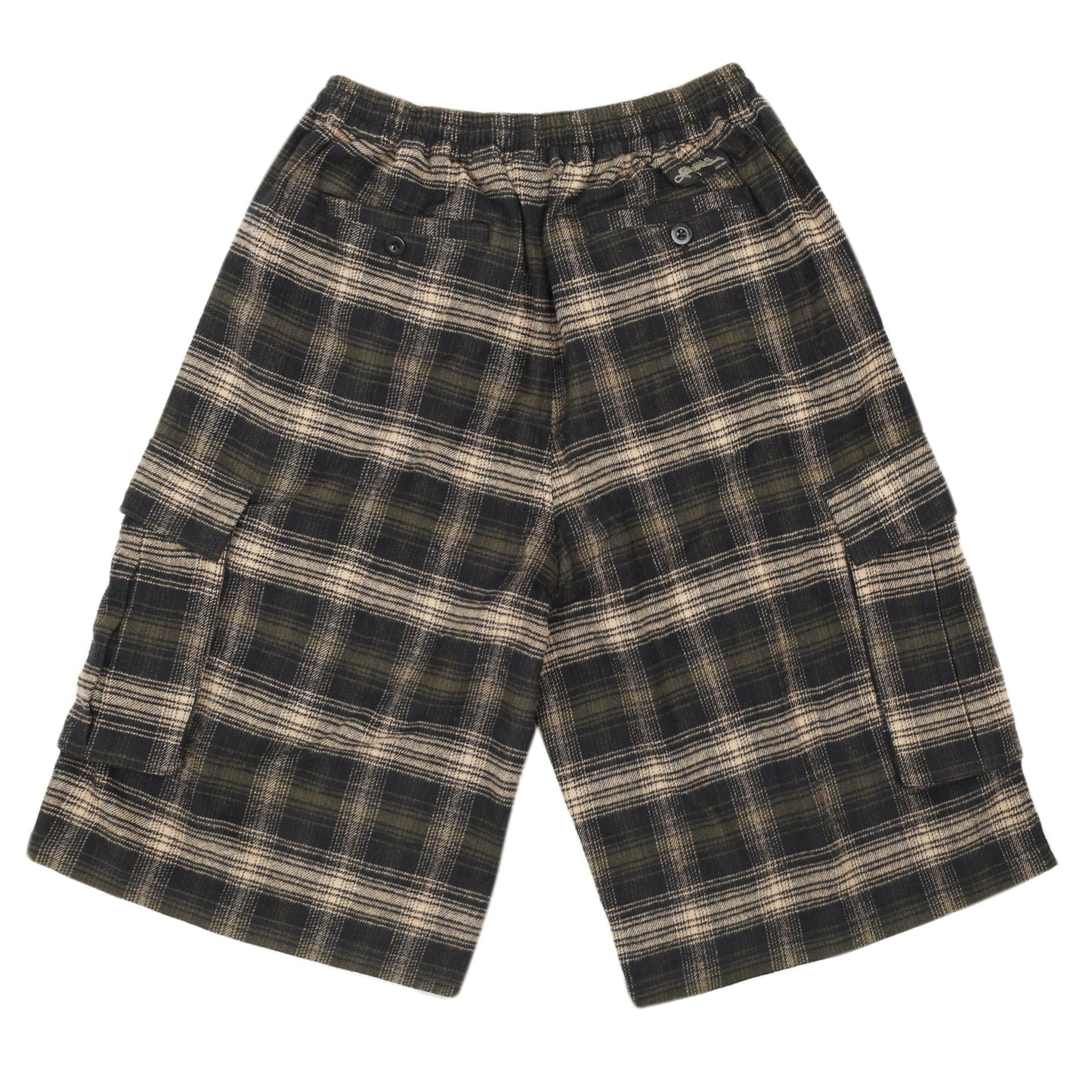 Yardsale Shoreline plaid shorts brown back view – UK skateboarding cargo shorts