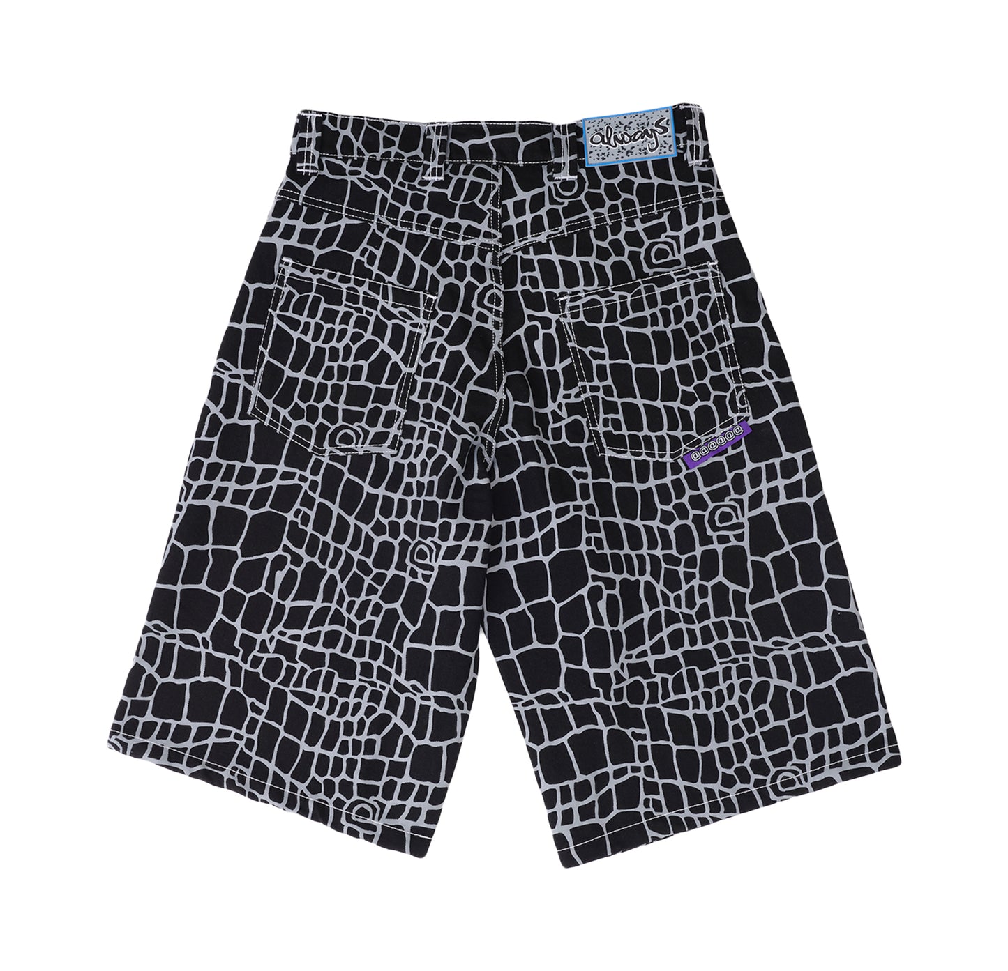 Croc Print Denim Shorts - Black