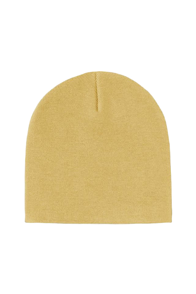 Yellow beanie hat on a white background