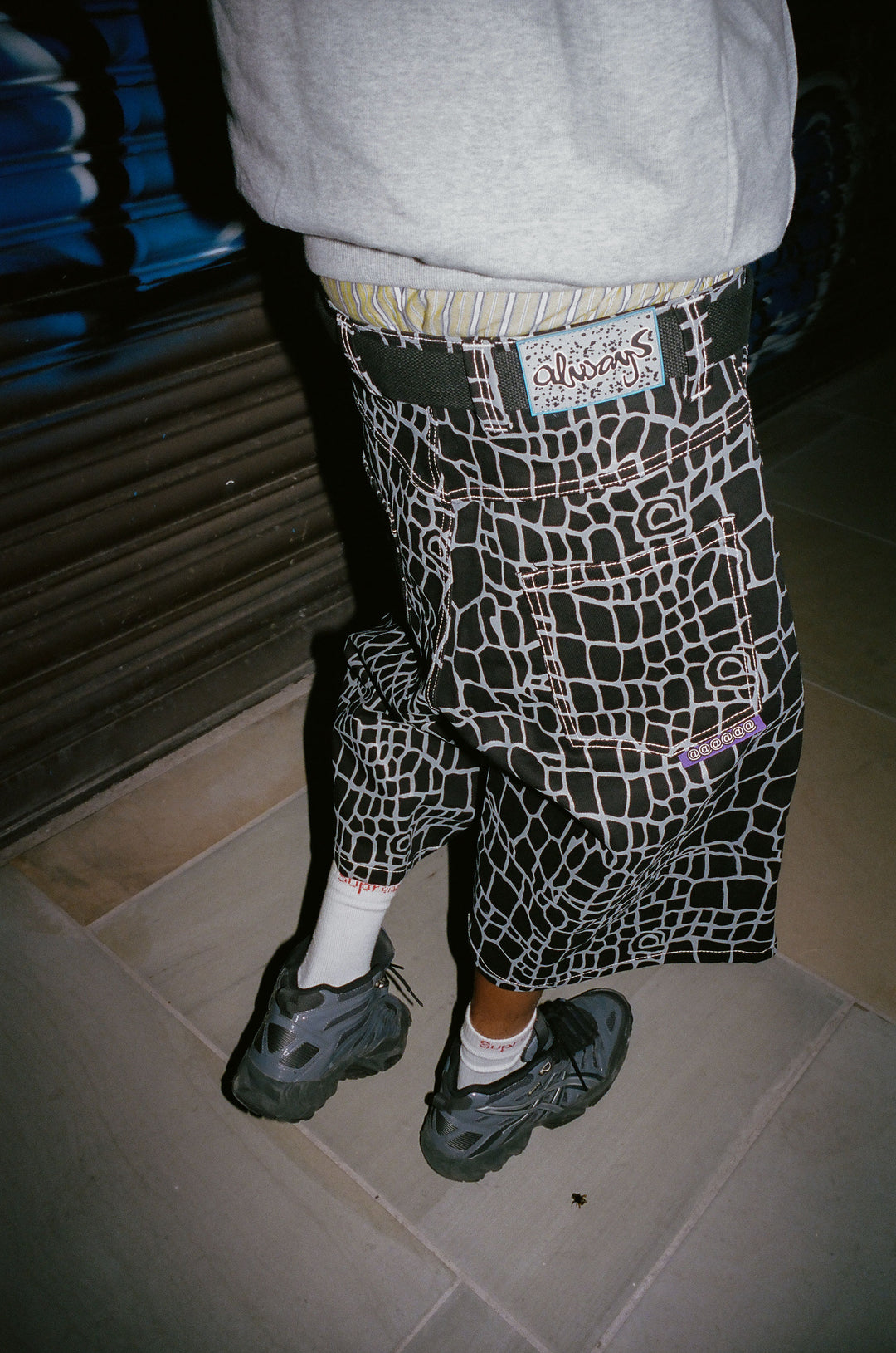 Croc Print Denim Shorts - Black