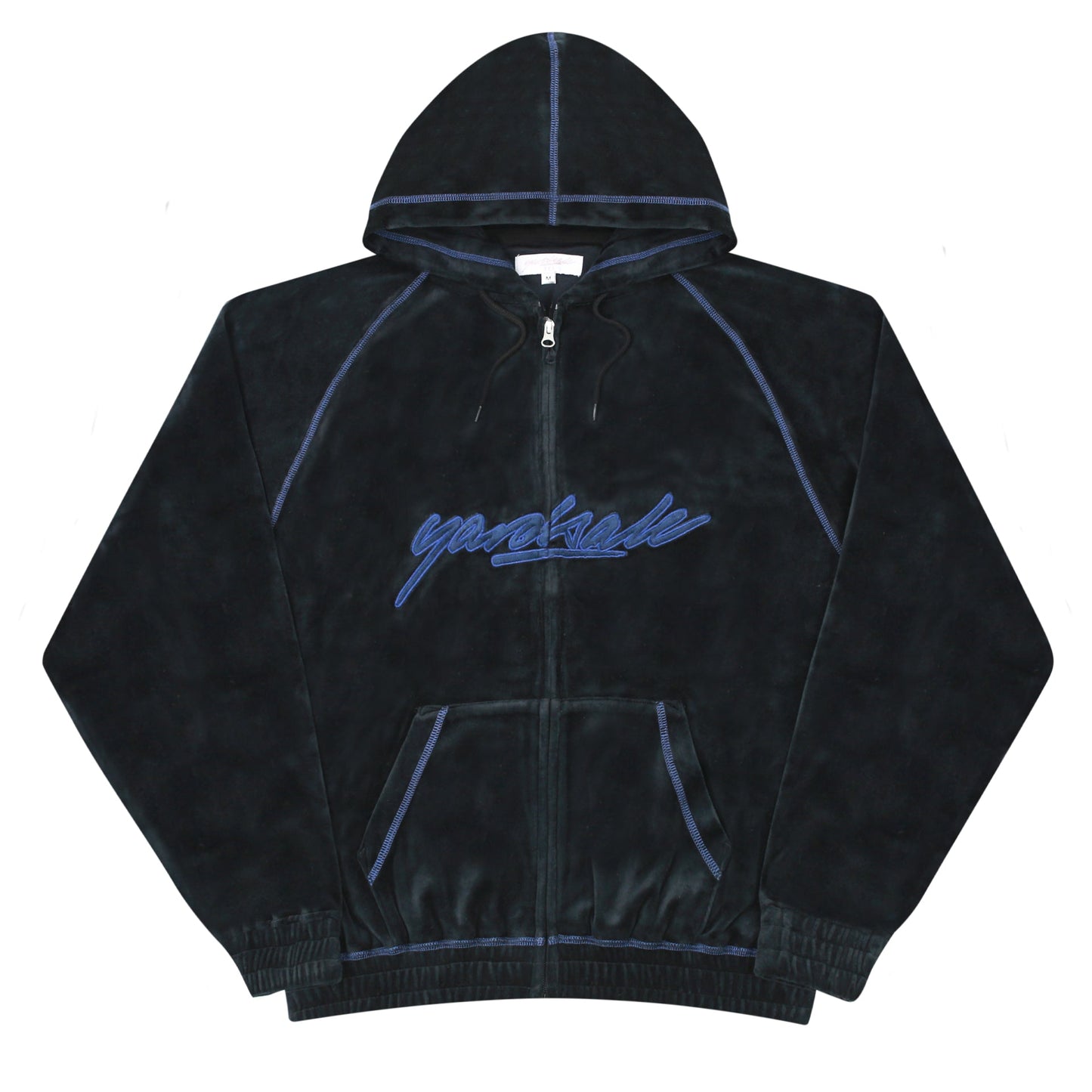 Velour Stitch Zip Hoodie - Black