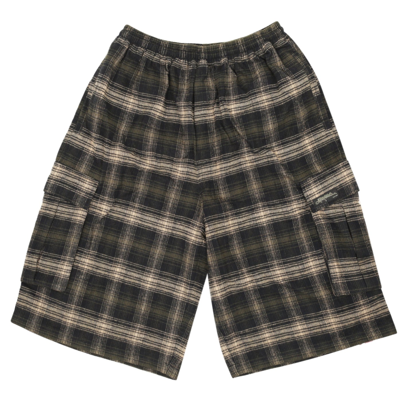 Yardsale Shoreline plaid shorts brown front view – UK skateboarding cargo shorts