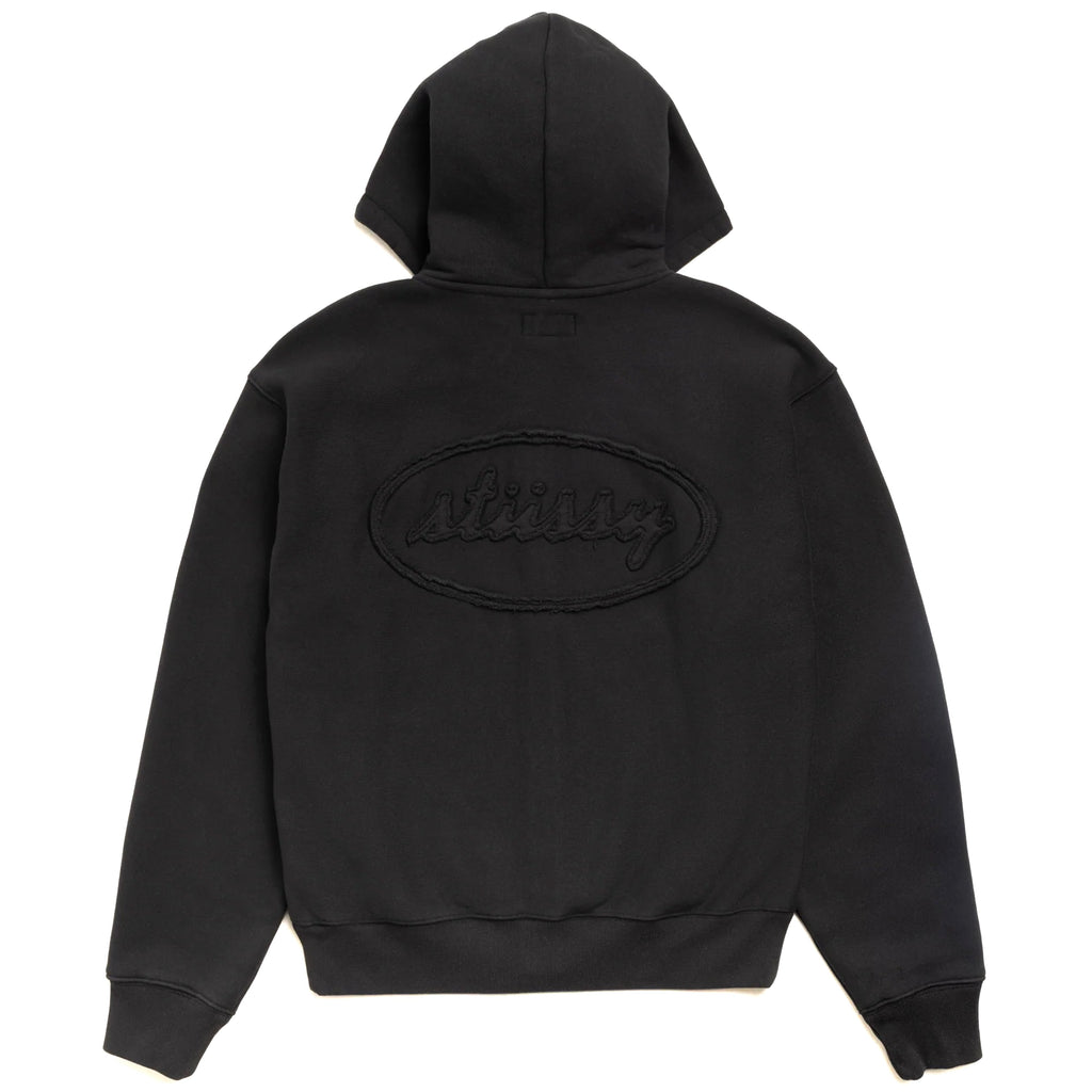 Cursive Applique Zip Hood - Washed Black
