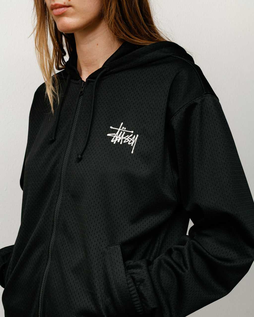 Athletic Mesh Zip Hood - Black