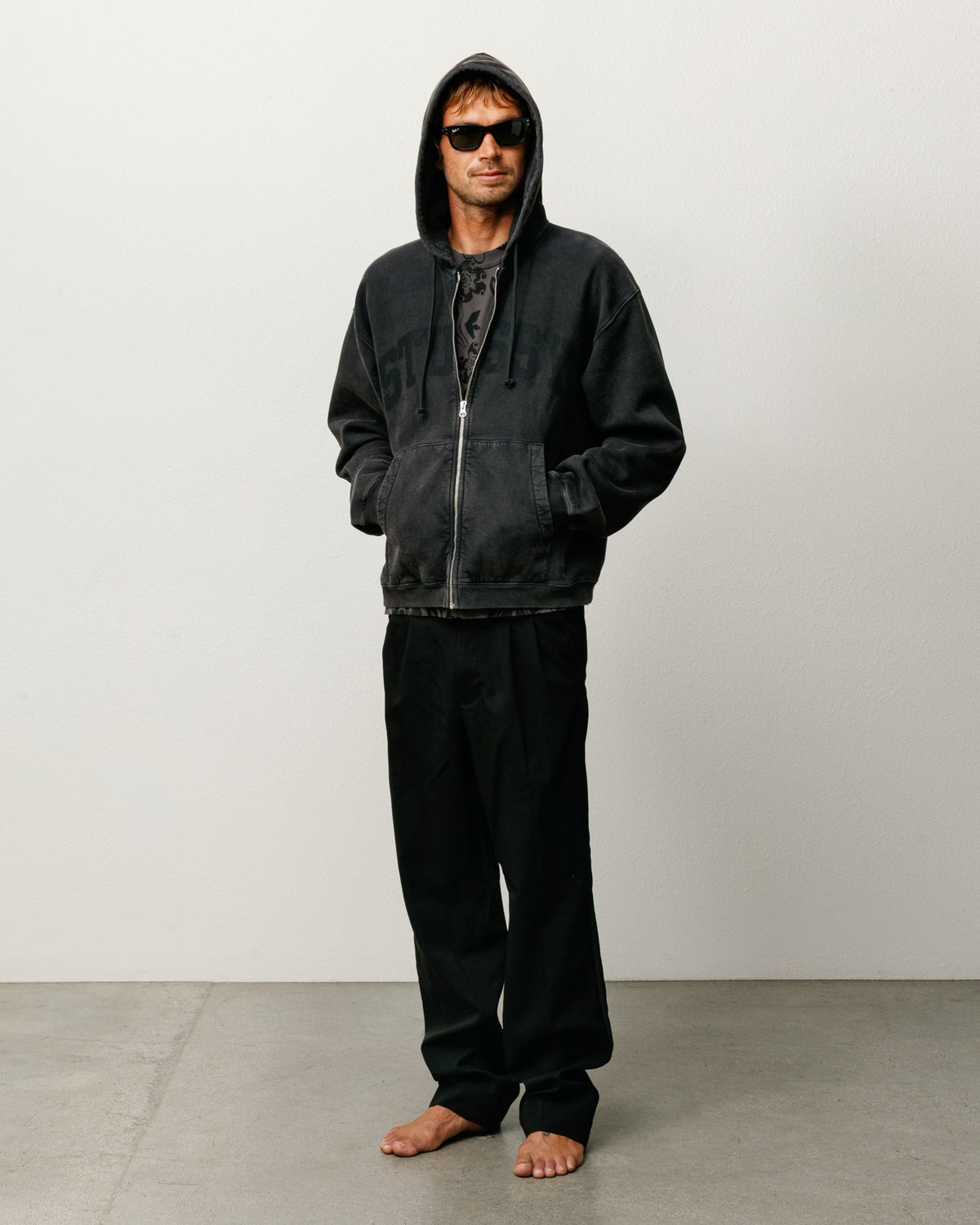 Faded Graphic Zip Hoodie - Washed Black