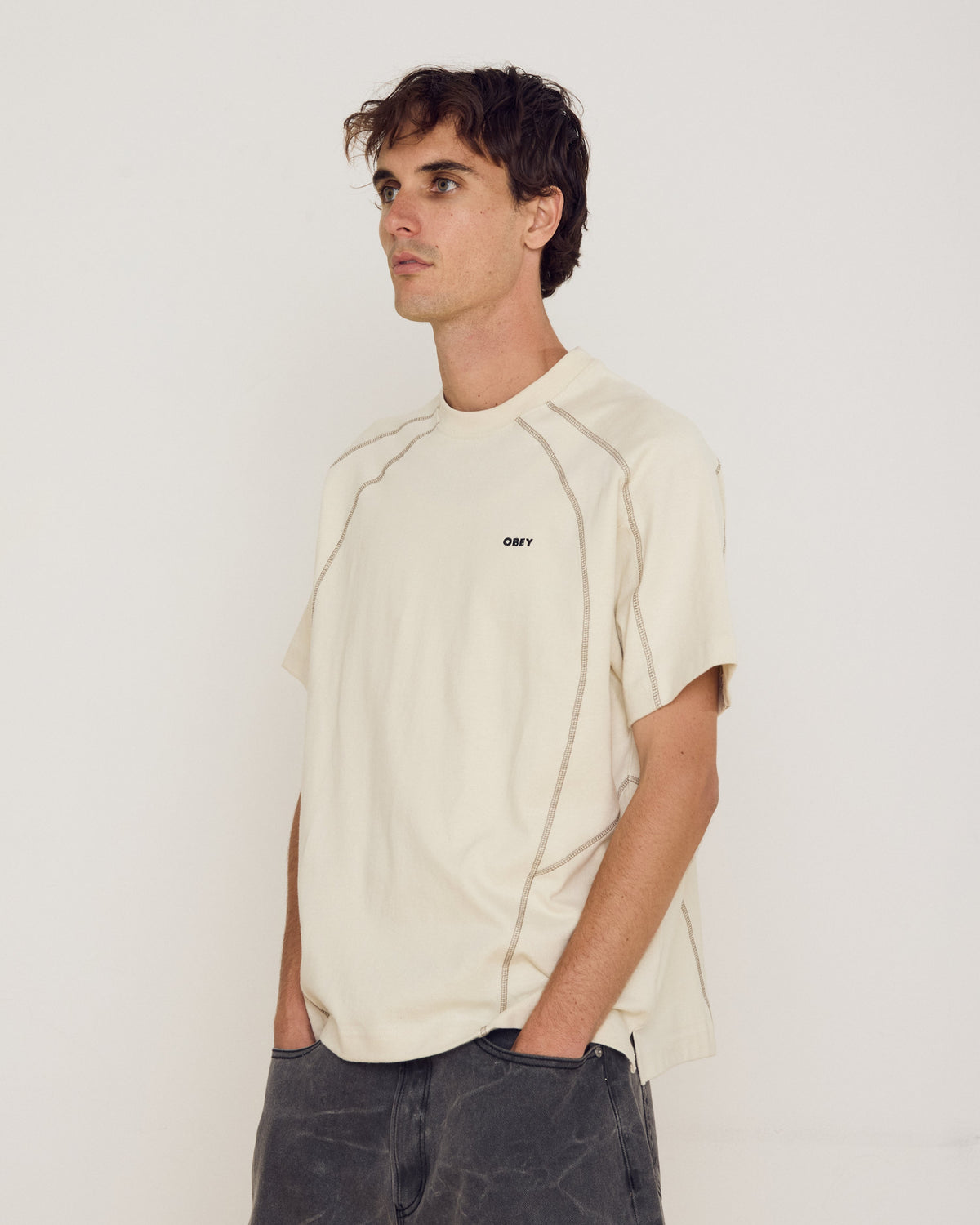 Contrast Stitch Tee - Silver Birch