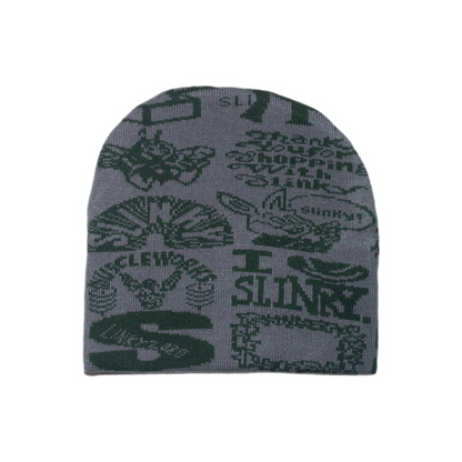 Allover Reversible Skull Beanie - Grey