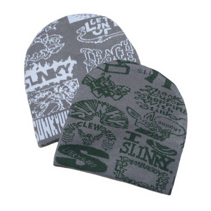 Allover Reversible Skull Beanie - Grey