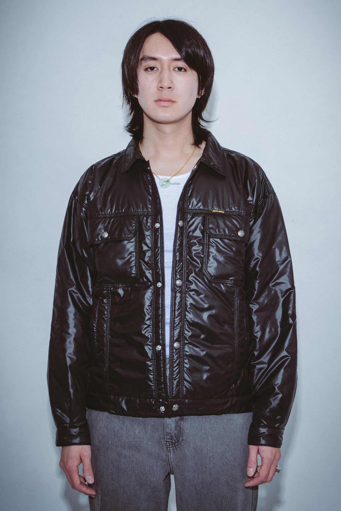 Nylon Oversized Trucker Jacket - Black