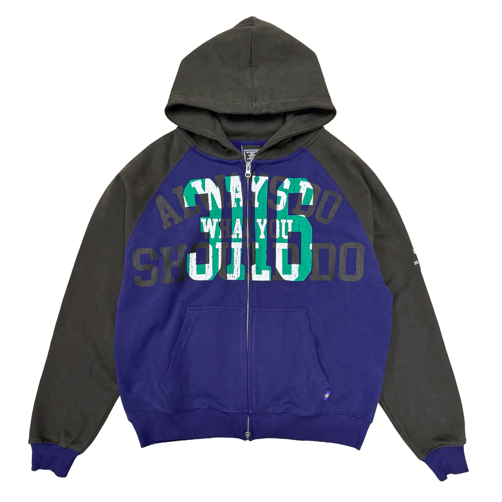 Jersey Raglan Zip Up Hoodie - Navy