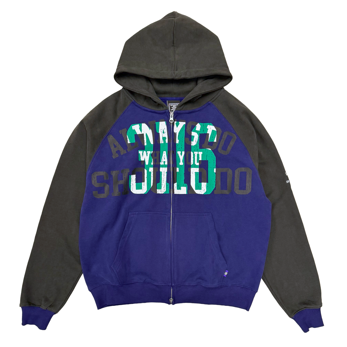 Jersey Raglan Zip Up Hoodie - Navy