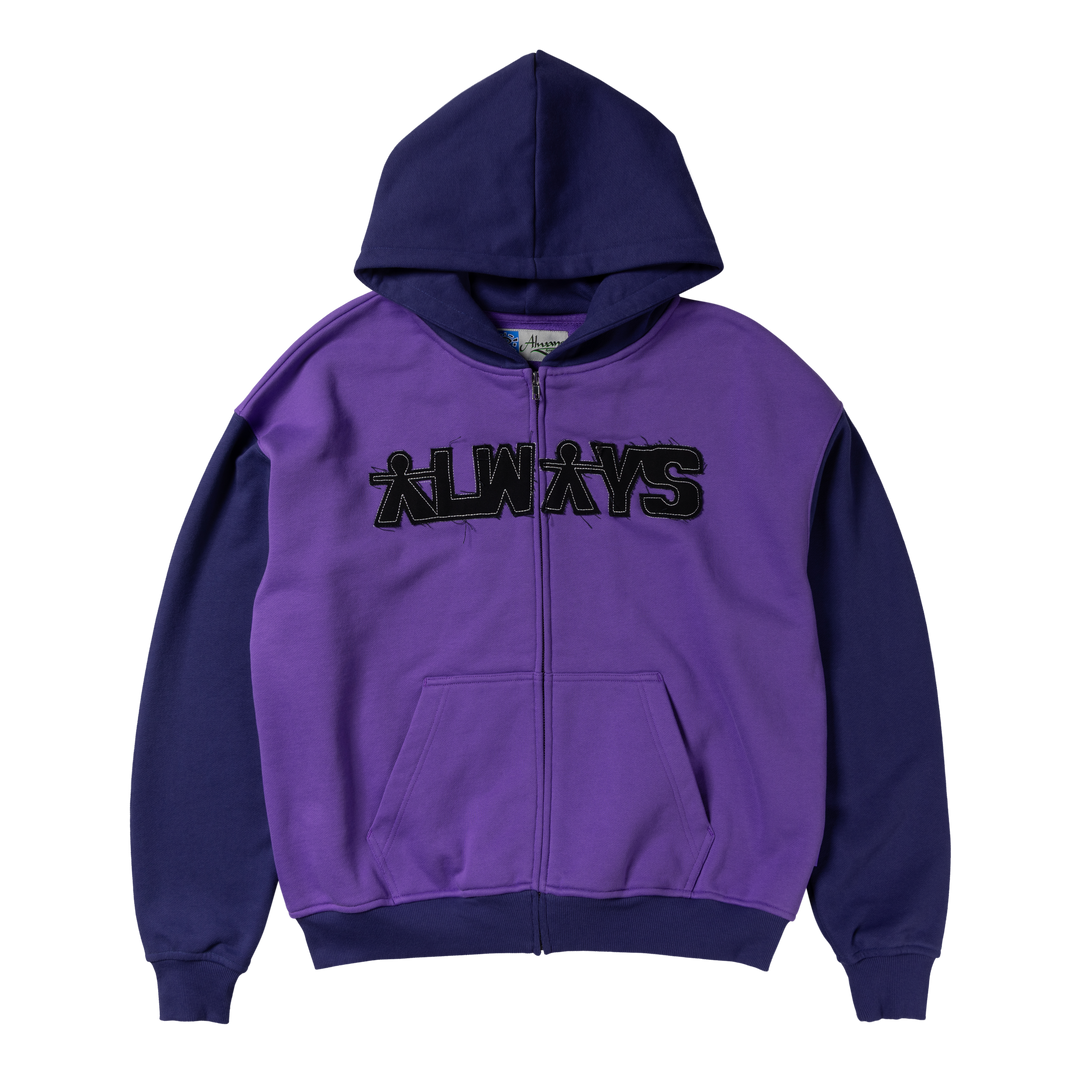 Human Applique Zip Hoodie - Purple