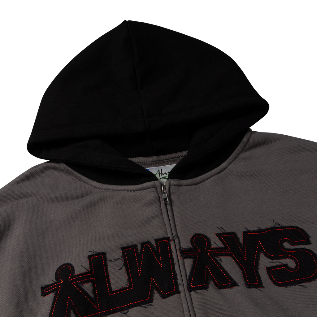 Human Applique Zip Hoodie - Black