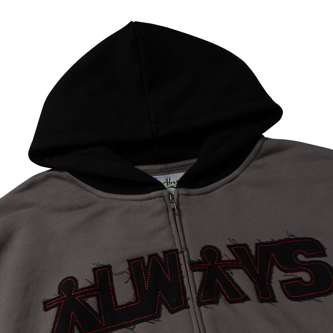 Human Applique Zip Hoodie - Black