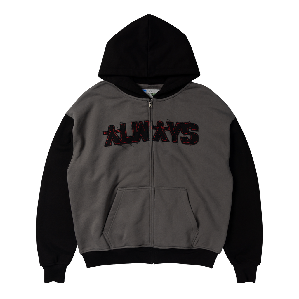 Human Applique Zip Hoodie - Black