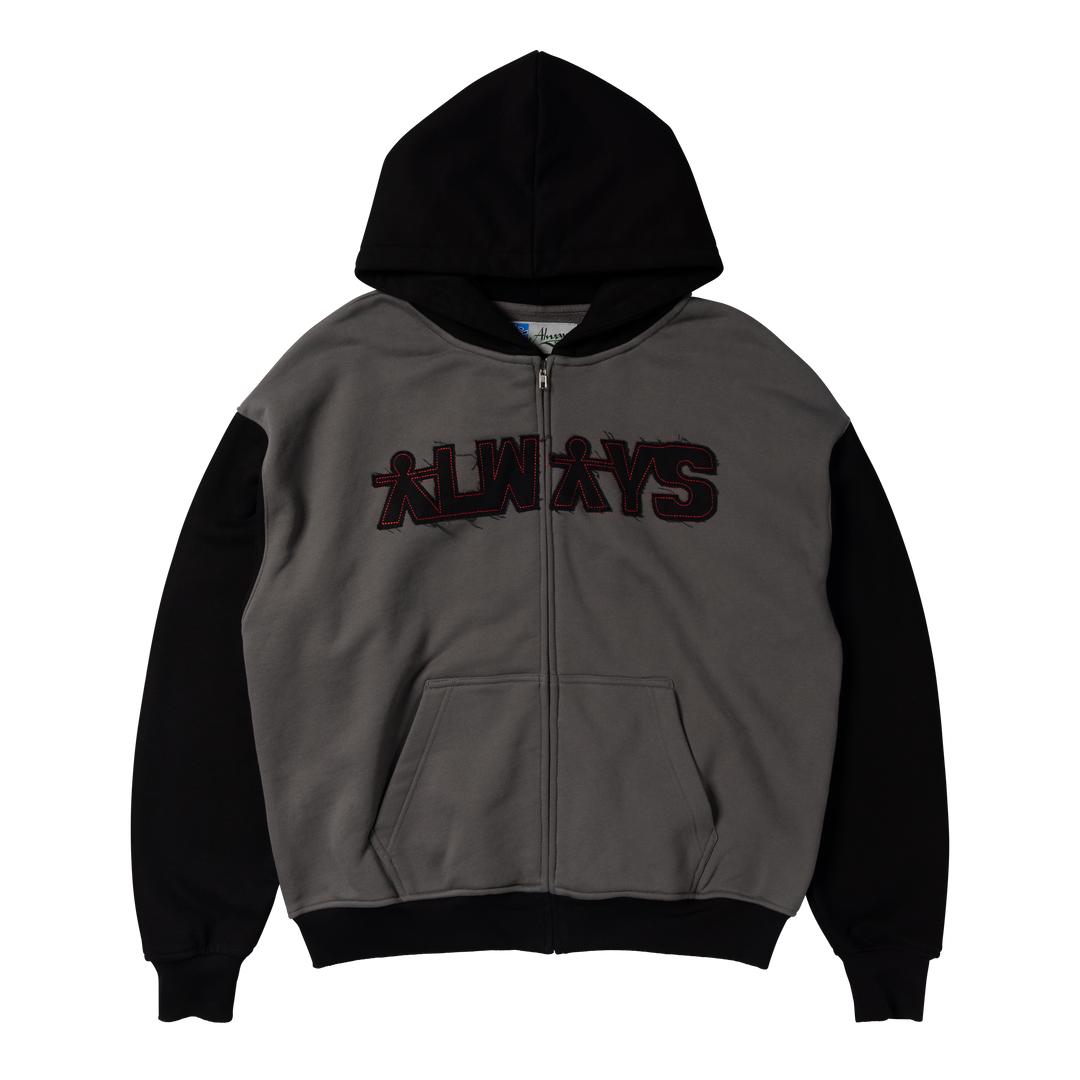 Human Applique Zip Hoodie - Black