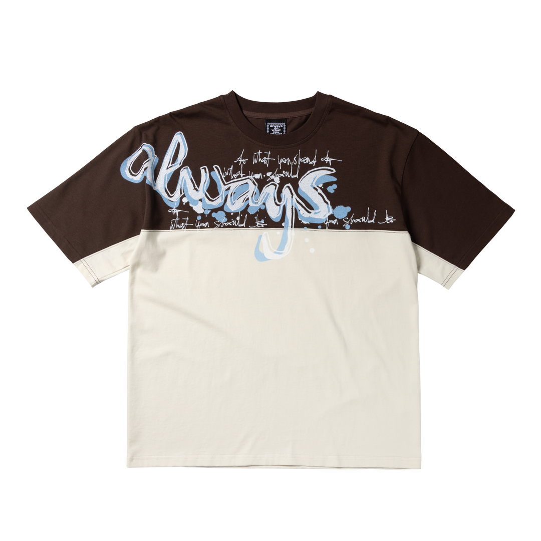 Waza Panelled Tee - Cream / Brown