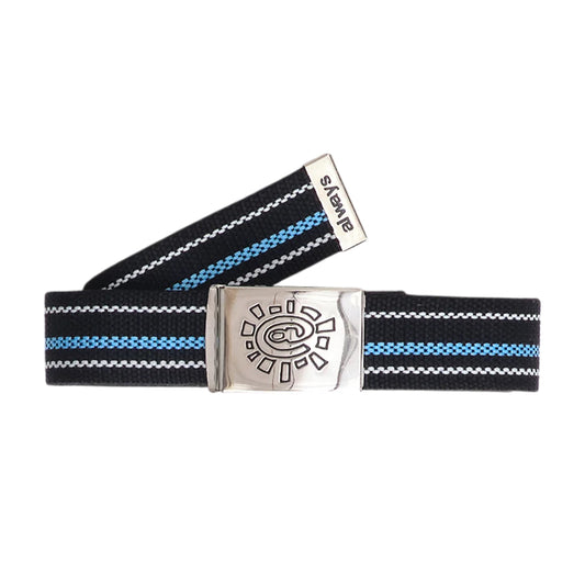 Embossed Silver Buckle @Sun Stripe Belt - Black / White / Blue