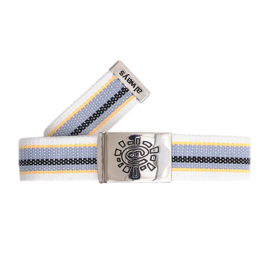 Embossed Silver Buckle @Sun Stripe Belt - White / Yellow / Black