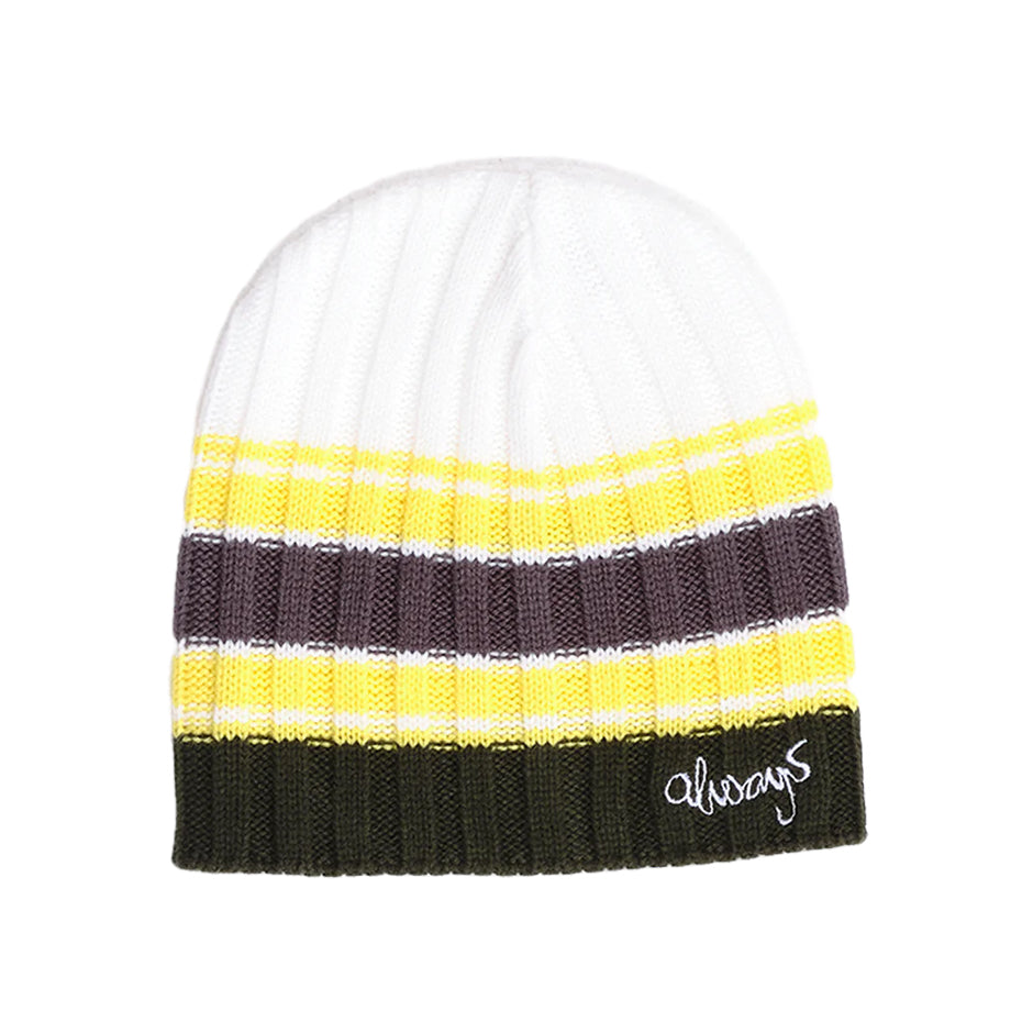 Cable Knit Clyde Beanie - White / Yellow / Brown