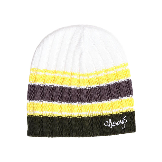 Cable Knit Clyde Beanie - White / Yellow / Brown