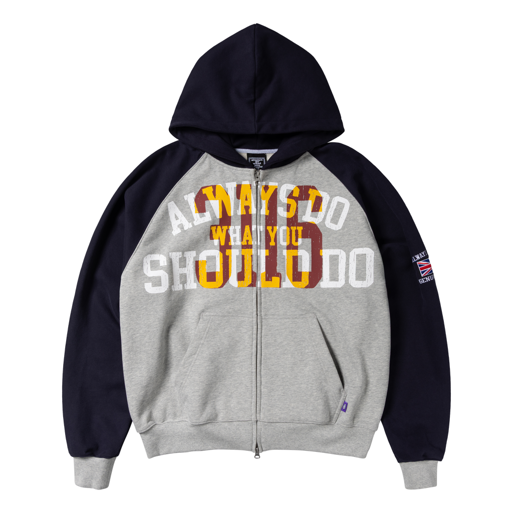 Jersey Raglan Zip Up Hoodie - Heather Grey
