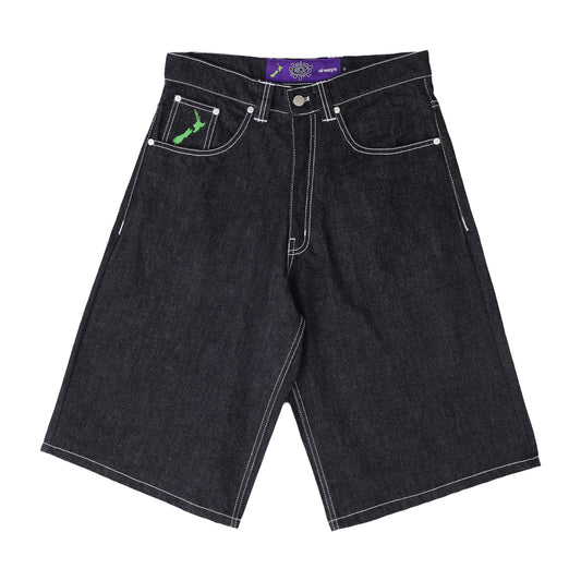 Back Pocket Print Denim Shorts - Black