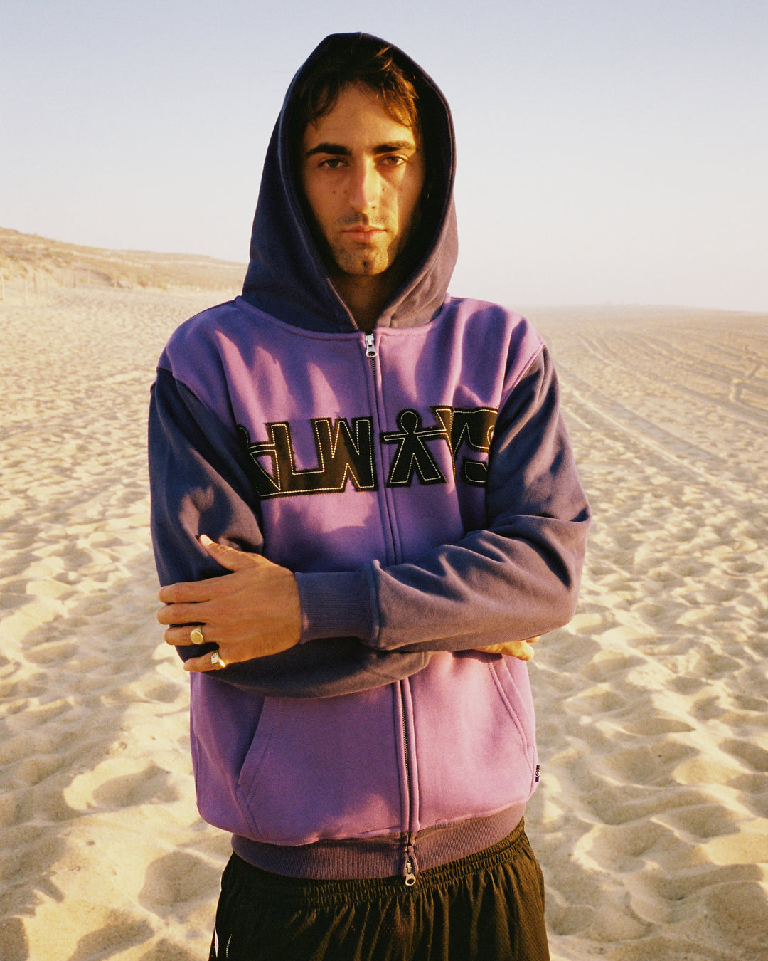 Human Applique Zip Hoodie - Purple