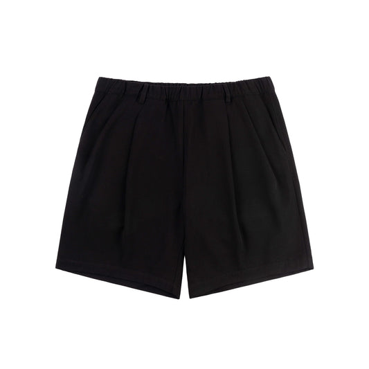 Pleated Twill Shorts - Black