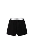Black boxer briefs with white waistband on a white background