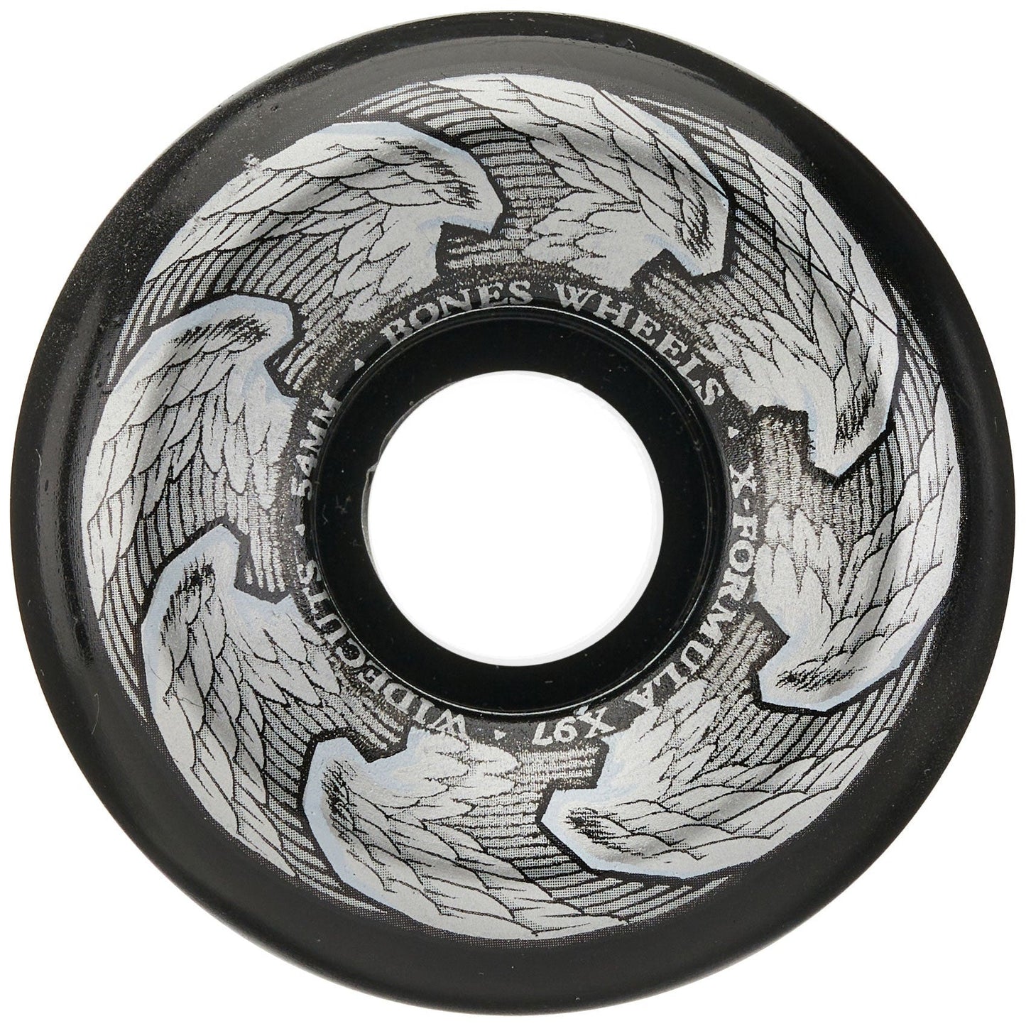 Skateboard wheel with engraved design and 'Bones Wheels' branding on a white background