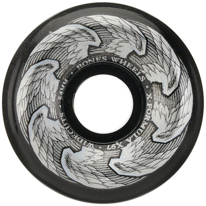 Skateboard wheel with engraved design and 'Bones Wheels' branding on a white background