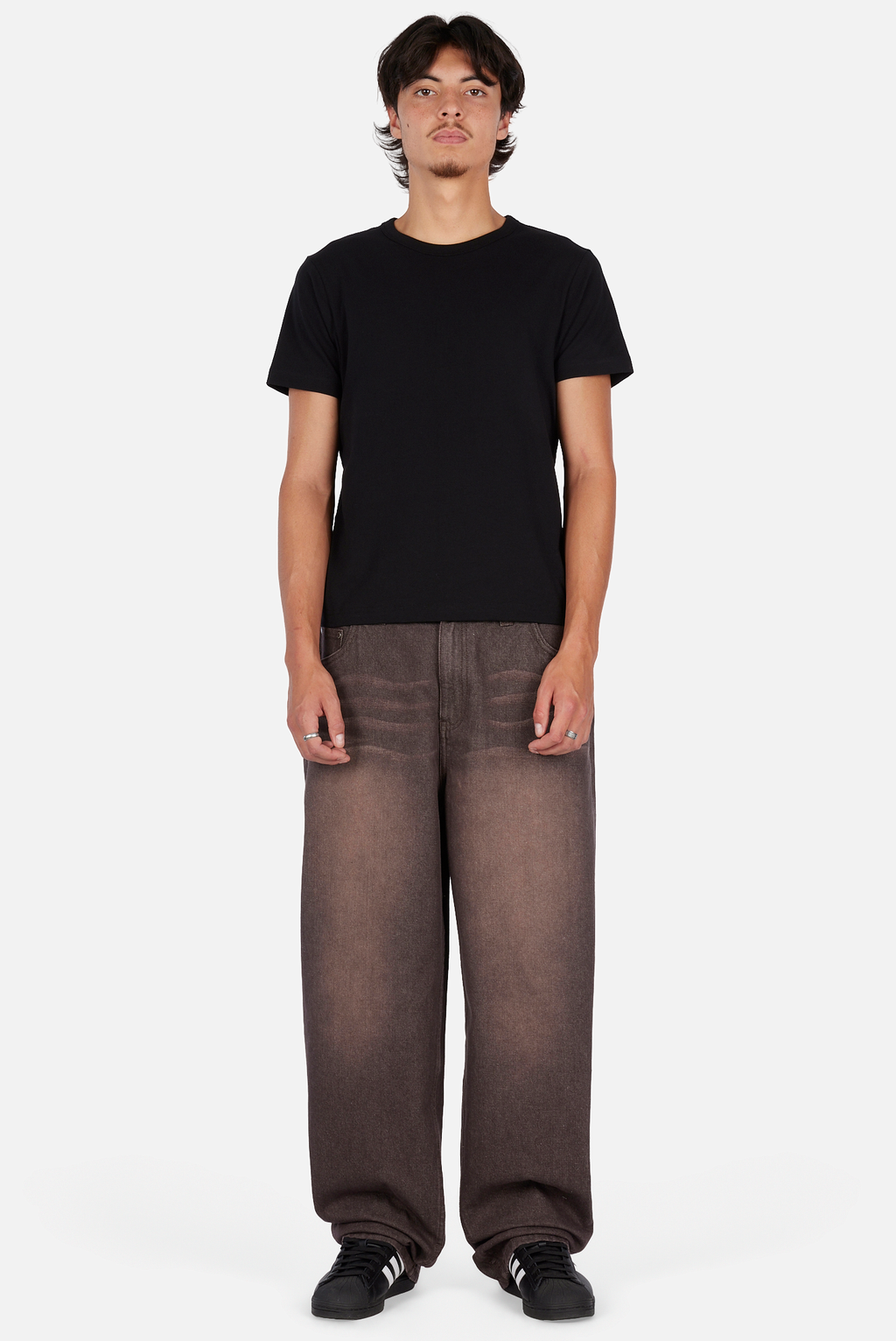Baggy Denim Pants Sandblasted - Dark Brown