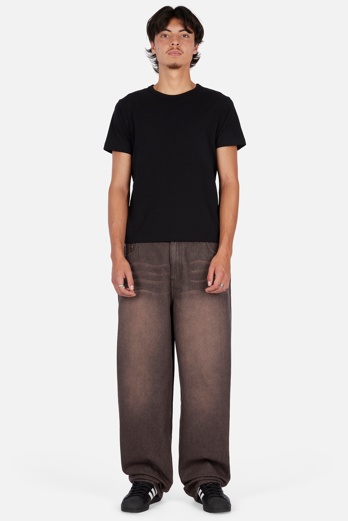 Baggy Denim Pants Sandblasted - Dark Brown