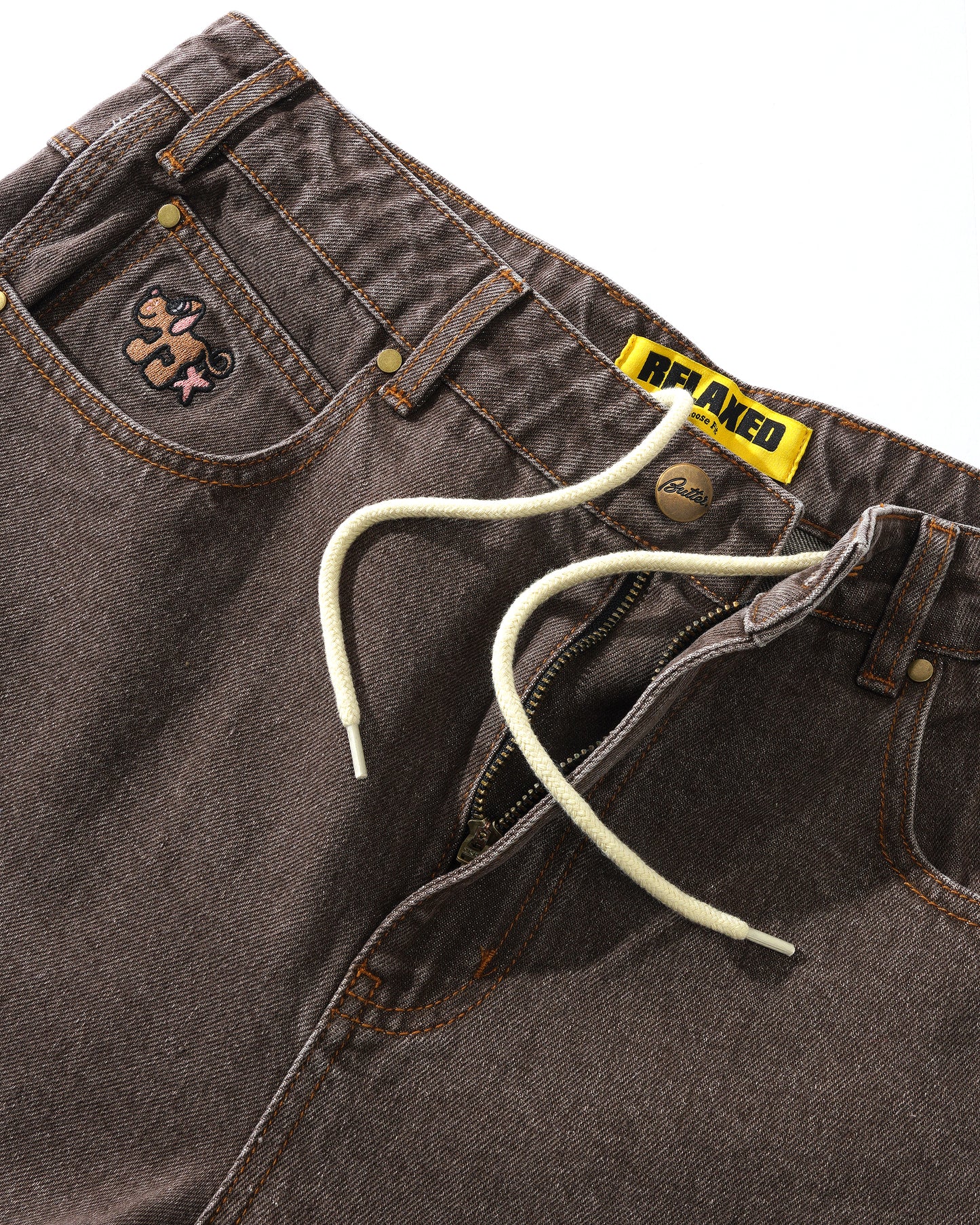 Pooch Relaxed Denim Jeans - Washed Brown