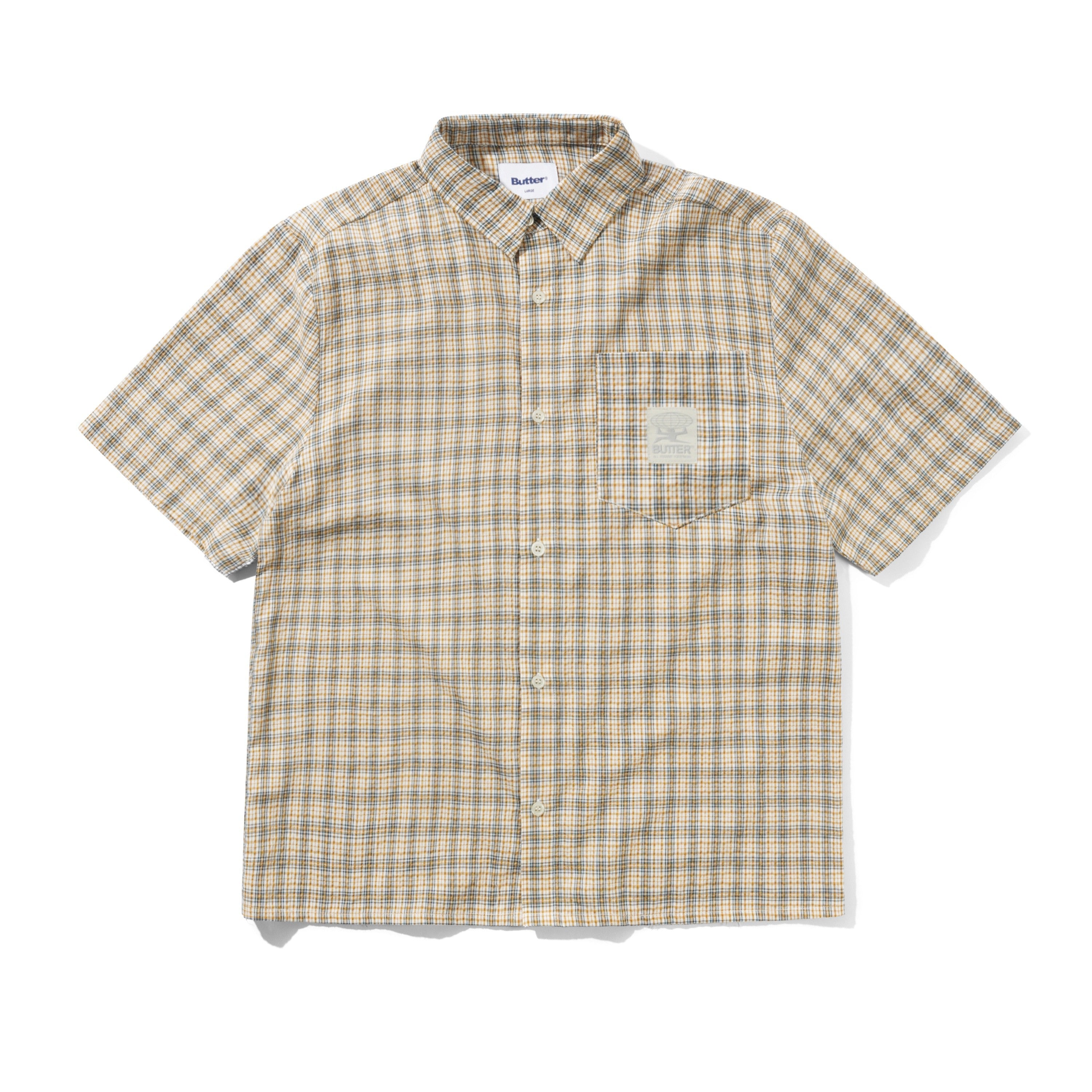 Plaid short-sleeve shirt on a white background