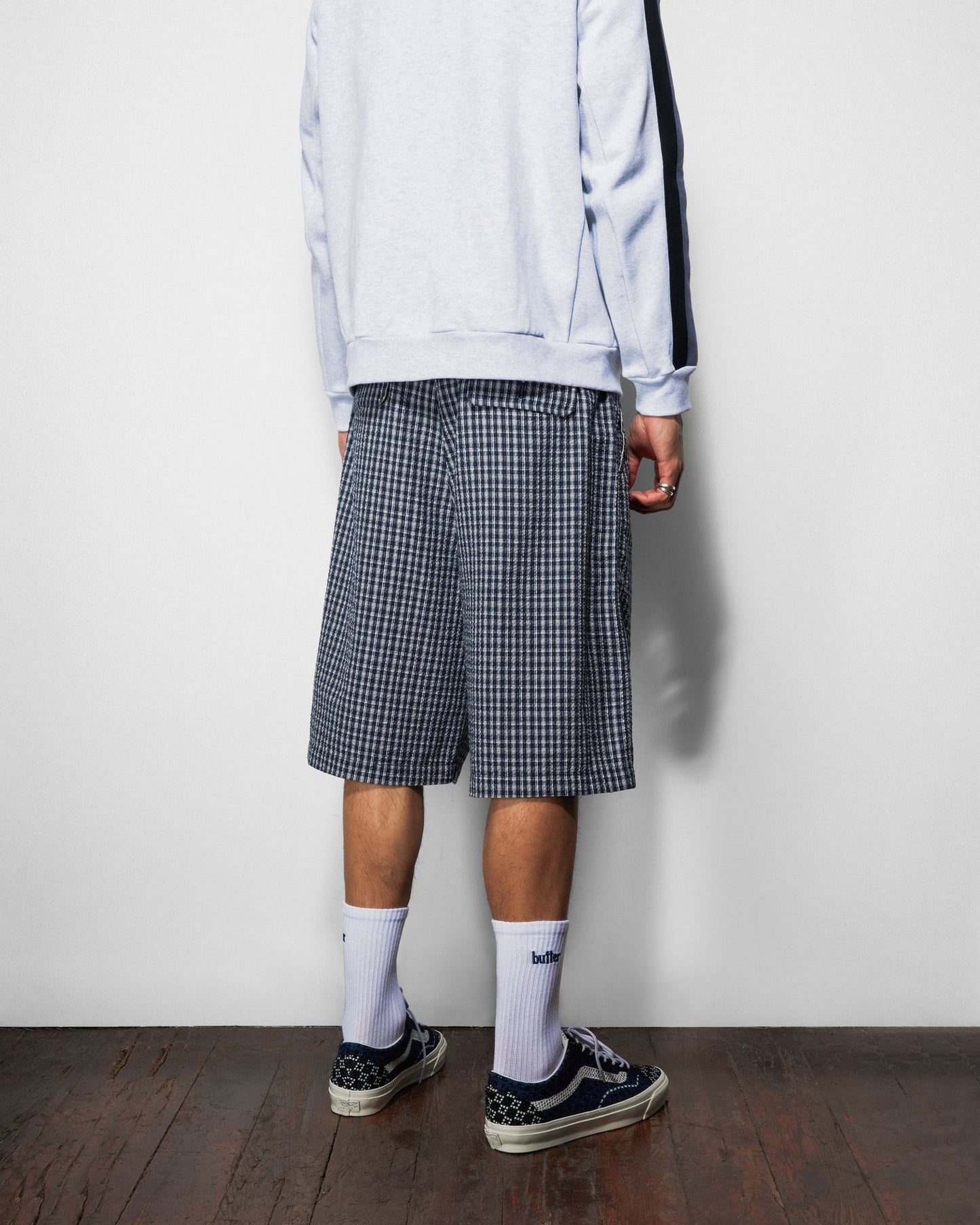 Pleated Shorts - Navy Plaid