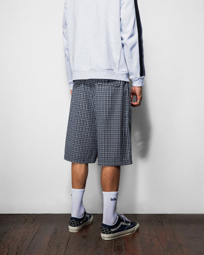 Pleated Shorts - Navy Plaid