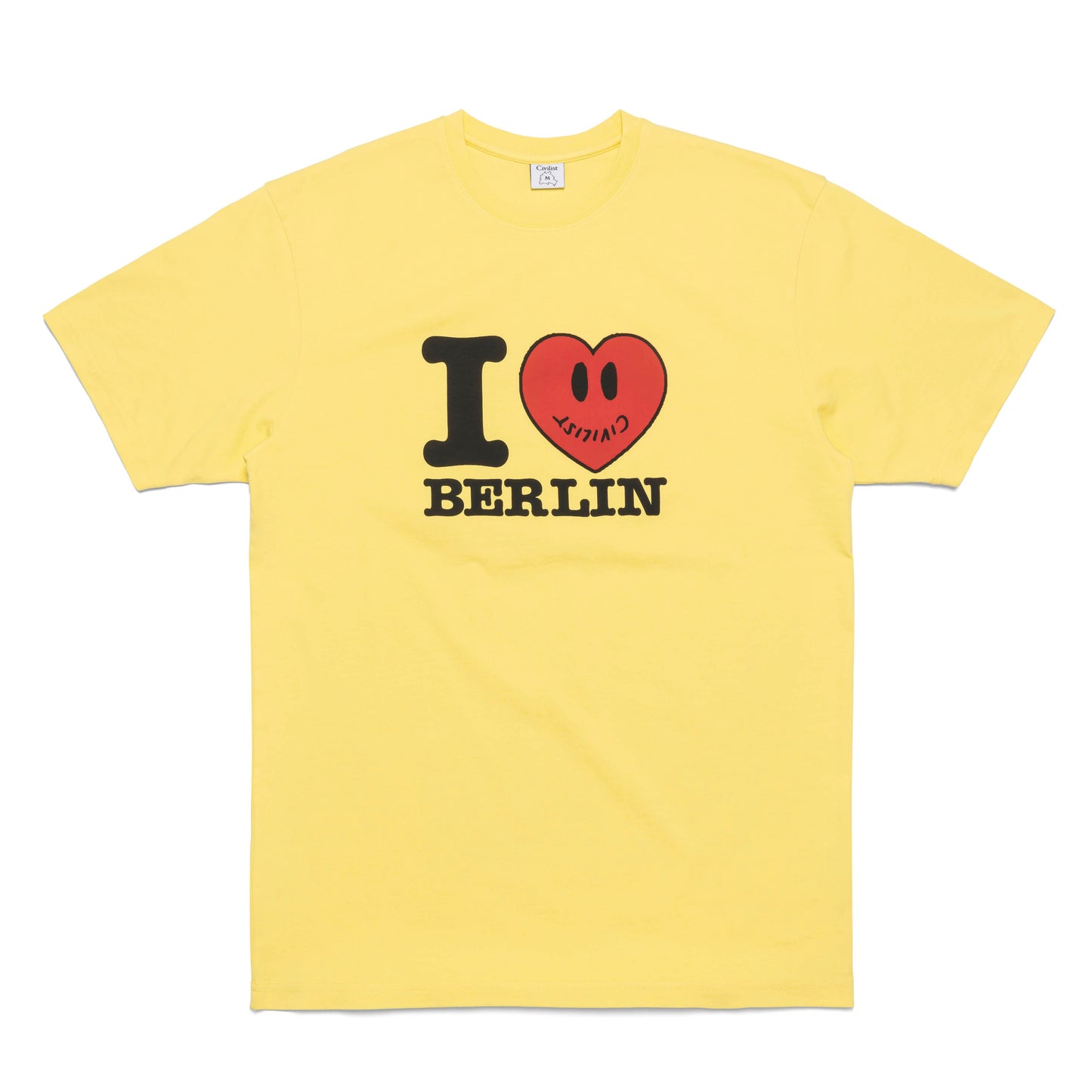 Yellow t-shirt with 'I ❤️ Berlin' design on a white background