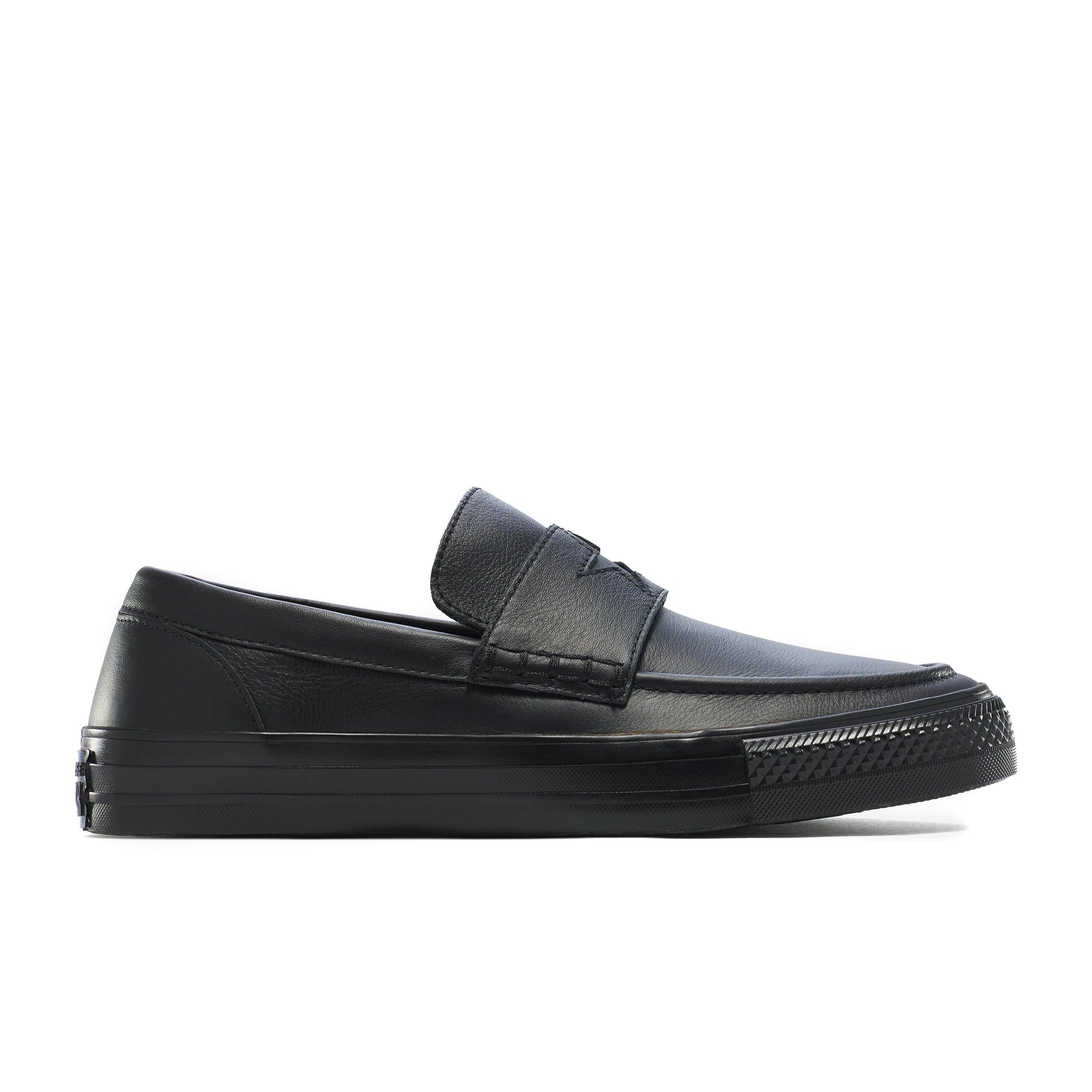Black loafer shoe on a white background