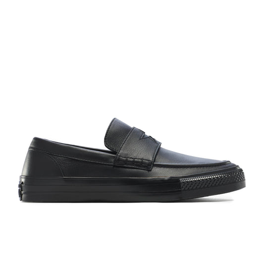 Black loafer shoe on a white background