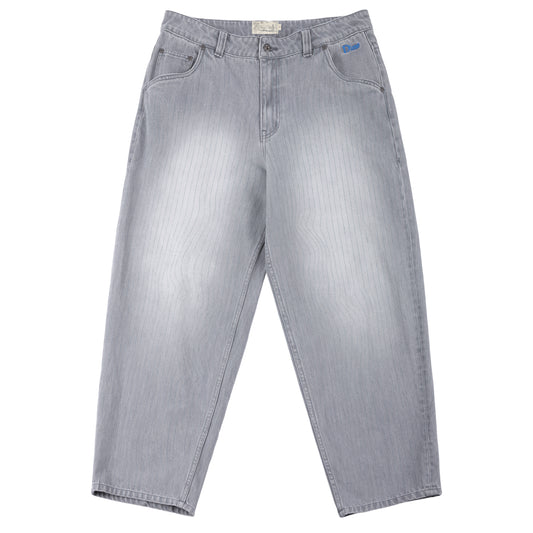 Classic Baggy Denim Pants - Sandblasted Gray (Striped)