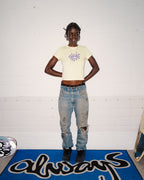 He@rt Baby Tee - Pale Yellow / Purple