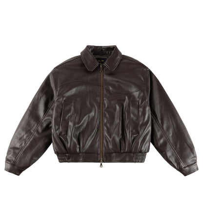 Brown leather jacket on a white background