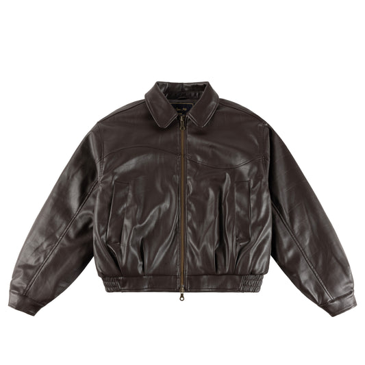 Brown leather jacket on a white background